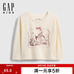 Gap 女幼童秋季纯棉卡通印花长袖T恤儿童装上衣美版816599 象牙白 90 /52(1-2岁)