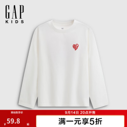 Gap 男女童秋季印花logo纯棉圆领长袖T恤儿童装上衣829553 白色 140 cm(10-11岁) 亚洲尺码