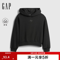 Gap 女童秋季Logo抓绒套头连帽衫卫衣儿童装美版824080 灰黑色 140 /72(10-11岁)
