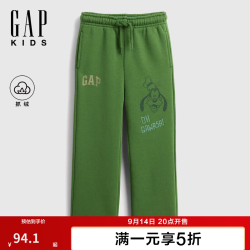 Gap 男幼童秋款童趣印花抓绒针织卫裤儿童装美版814345 绿色 110 /53(4-5岁)