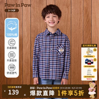Paw in Paw PawinPaw卡通小熊童装26年秋季新款男童长袖格纹衬衫宽松 Blue蓝色/50 160