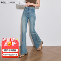 OLRAIN 2026秋季女装经典复古牛仔蓝高腰一粒扣直筒微喇牛仔裤女 牛仔蓝 S