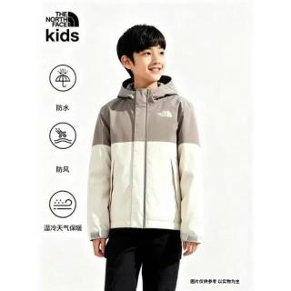 北面 童装儿童防风防水抓绒保暖冲锋衣春 白咖拼色|873R 150 (L)