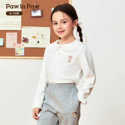 Paw in Paw PawinPaw卡通小熊童装26秋季新款女童女宝宝翻领长袖T恤舒适纯棉 Ivory象牙色/39 150