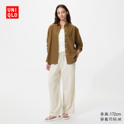 优衣库 麻混纺舒适长裤常规款女装491687 31 米色 XS