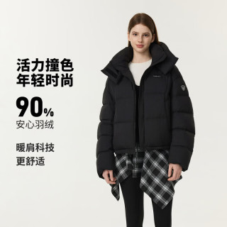 坦博尔 女士云朵泡芙羽绒服防泼水易去污冬季时尚保暖外套  黑色 S (160)