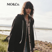 MO&Co. 毛呢大衣绵羊毛骆驼绒连帽廓形抽绳拉链摩安珂 黑色 M /165