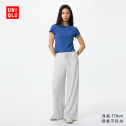 优衣库 罗纹宽松舒适长裤/加长款女装/休闲裤裤子489685 03 灰色 XS
