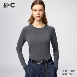 优衣库 HEATTECH混纺圆领T恤/长袖女装合作款保暖内衣9%羊绒485826 07 青灰色 XS
