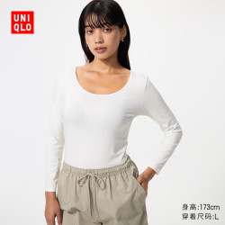 优衣库 HEATTECH U领T恤/8分袖女装/保暖衣秋衣内衣485808 00 白色 XS