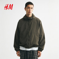 H&M 2026秋季新款男装疏水尼龙防风外套1318393 深卡其绿 S 170/92