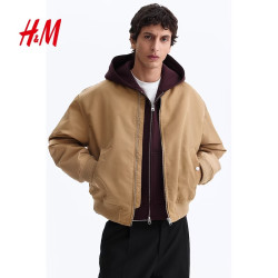 H&M 2026新款男装夹棉尼龙飞行员夹克1311039 灰米色 L 175/108