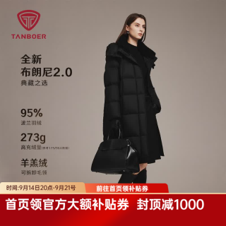 坦博尔 冬季羽绒服女中长款过膝加厚保暖脱卸帽外套TB5520752Z 黑色 XS (155)