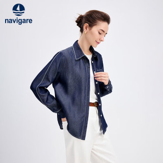 navigare 小帆船女牛仔长袖衬衫外套休闲通勤宽松衬衣2313005502