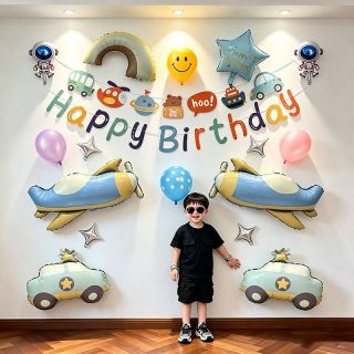 寻年味 男孩周岁生日布置汽车飞机蛋糕铝膜气球拉旗宝宝生日派对氛围装饰