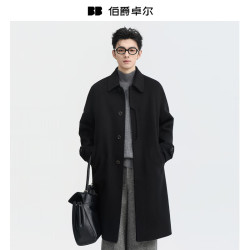 伯爵卓尔 中长款羊毛羊绒双面呢大衣男士2025初冬新款通勤外套男 P541589 月夜黑 L (175)