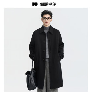 伯爵卓尔 中长款羊毛羊绒双面呢大衣男士2025初冬新款通勤外套男 P541589 月夜黑 L (175)