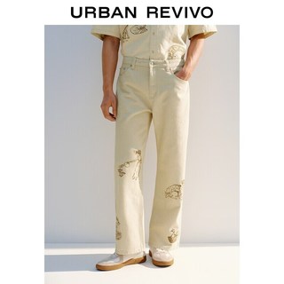 URBAN REVIVO UML860061 刺绣直筒休闲长裤 米白 29