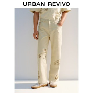 URBAN REVIVO UML860061 刺绣直筒休闲长裤 米白 29