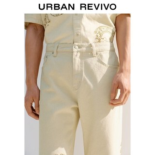URBAN REVIVO UML860061 刺绣直筒休闲长裤 米白 29