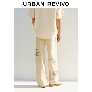 URBAN REVIVO UML860061 刺绣直筒休闲长裤 米白 29