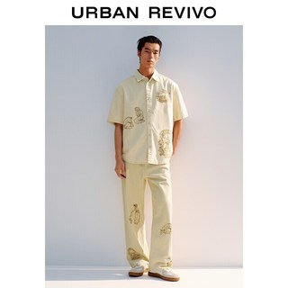 URBAN REVIVO UML860061 刺绣直筒休闲长裤 米白 29