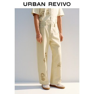 URBAN REVIVO UML860061 刺绣直筒休闲长裤 米白 29