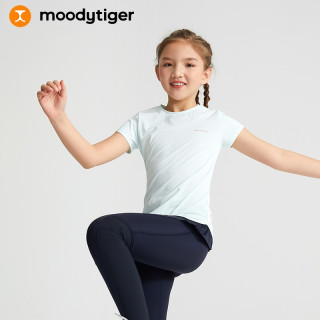 moodytiger 女童短袖T恤凉感防晒夏季儿童T恤童装轻薄速干弹力简约修身运动衣 水玻璃绿 （修身款  建议拍大一码） 110 cm