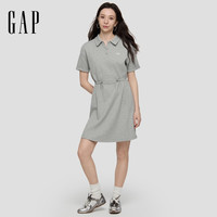 Gap 女装秋季logo麦穗刺绣收腰POLO领短袖连衣裙859154 浅灰色 M (165/88A)亚洲尺码