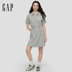 Gap 女装秋季logo麦穗刺绣收腰POLO领短袖连衣裙859154 浅灰色 M (165/88A)亚洲尺码