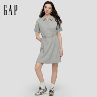 Gap 女装秋季logo麦穗刺绣收腰POLO领短袖连衣裙859154 浅灰色 M (165/88A)亚洲尺码