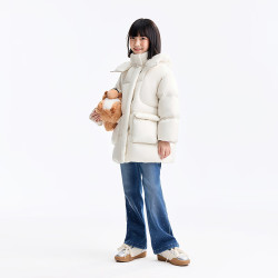 安奈儿 极寒羽绒 中长款加厚 奶糖白 150cm 儿童羽绒服