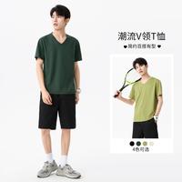 限尺码：班尼路 时尚V领男士短袖t恤夏季凉爽透气男上衣青年宽松百搭纯色T恤男