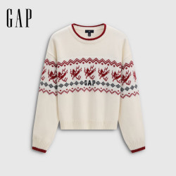 Gap 女装冬季款新年红色宽松针织衫829128 象牙白 M (165/88A) 亚洲尺码