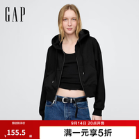 Gap 女装春季款短款拉链连帽宽松阔感休闲卫衣美版714577 黑色 M 美码  XL亚洲码170/96A