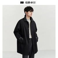 伯爵卓尔 拼接翻领老钱风衣男士中长款2026秋季新款英伦通勤外套男 D631456 墨隐黑 L (175)