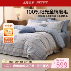 水星家纺 A类抑菌全棉磨毛四件套纯棉秋冬床单枕套被罩套件 费尔岛·芙鹿磨毛四件套1.8米床