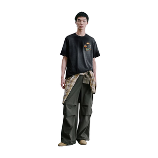 URBAN REVIVO UUV660017 复古工装抽绳褶皱阔腿裤 深棕绿 30