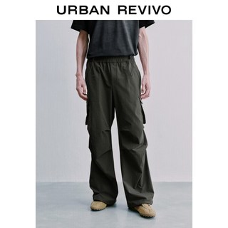 URBAN REVIVO UUV660017 复古工装抽绳褶皱阔腿裤 深棕绿 30