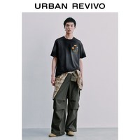 URBAN REVIVO UUV660017 复古工装抽绳褶皱阔腿裤 深棕绿 32