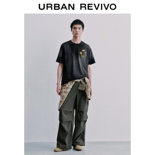 URBAN REVIVO UUV660017 复古工装抽绳褶皱阔腿裤 深棕绿 30