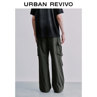 URBAN REVIVO UUV660017 复古工装抽绳褶皱阔腿裤 深棕绿 30