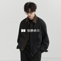 伯爵卓尔 巴恩风复古假两件拼接夹克男装外套2026春季新款 B611648 耀夜黑 XL (180)