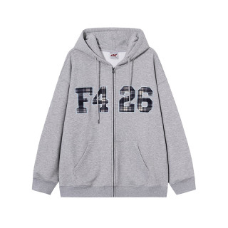 F426 赵露思同款潮牌宽松大logo格子贴布绣开衫卫衣BDWY23AW