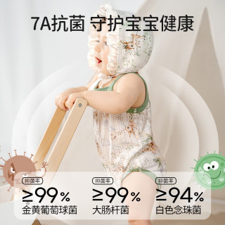 欧孕 婴儿连体包屁衣夏季纯棉薄款无袖吊带三角哈衣爬服 小熊物语 73cm