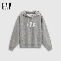 Gap 女装秋季logo贴布绣抓绒宽松套头连帽衫卫衣792505 浅灰色 M (165/88A)亚洲尺码