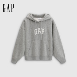 Gap 女装秋季logo贴布绣抓绒宽松套头连帽衫卫衣792505 浅灰色 M (165/88A)亚洲尺码