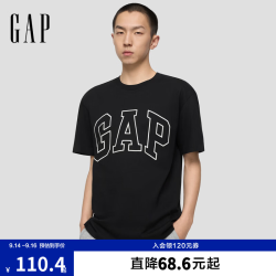 Gap 男女装秋季纯棉印花logo短袖T恤美式725617 黑色 2XL (185/104A) 亚洲尺码