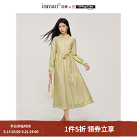 茵曼 米雷联名新中式连衣裙2026春秋季女装新品喜鹊裙子 绿色