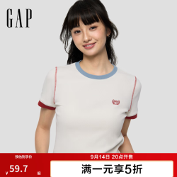 Gap 女装秋季复古logo刺绣休闲短袖T恤时尚上衣859036 象牙白 L (170/92A)亚洲尺码